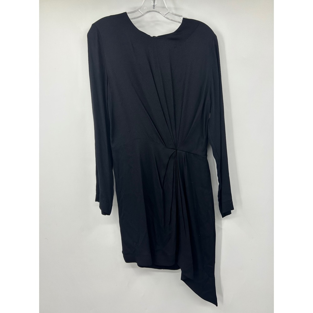 IRO Black Long Sleeve Draped Asymmetric Mini Dress Open Back Size 36